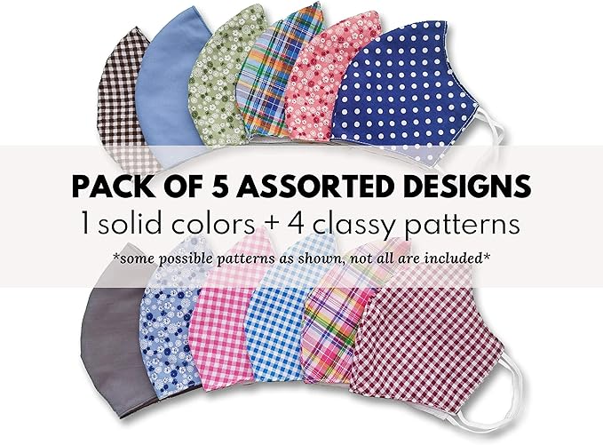 HOPE LOVE SHINE Face Mask Adjustable Filter Pocket Reusable Breathable Washable Cloth Mask Face Masks for Women Men - 5 Pack