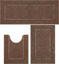 SHACOS Dark Brown Bathroom Rugs Sets 3 Piece Bath Mat U Shaped Toilet Rug