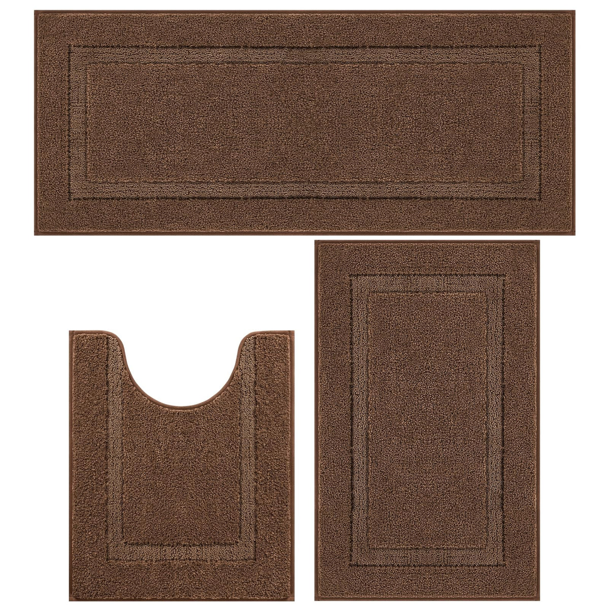 SHACOS Navy Blue Bathroom Rugs Sets 3 Piece Bath Mat U Shaped Toilet Rug