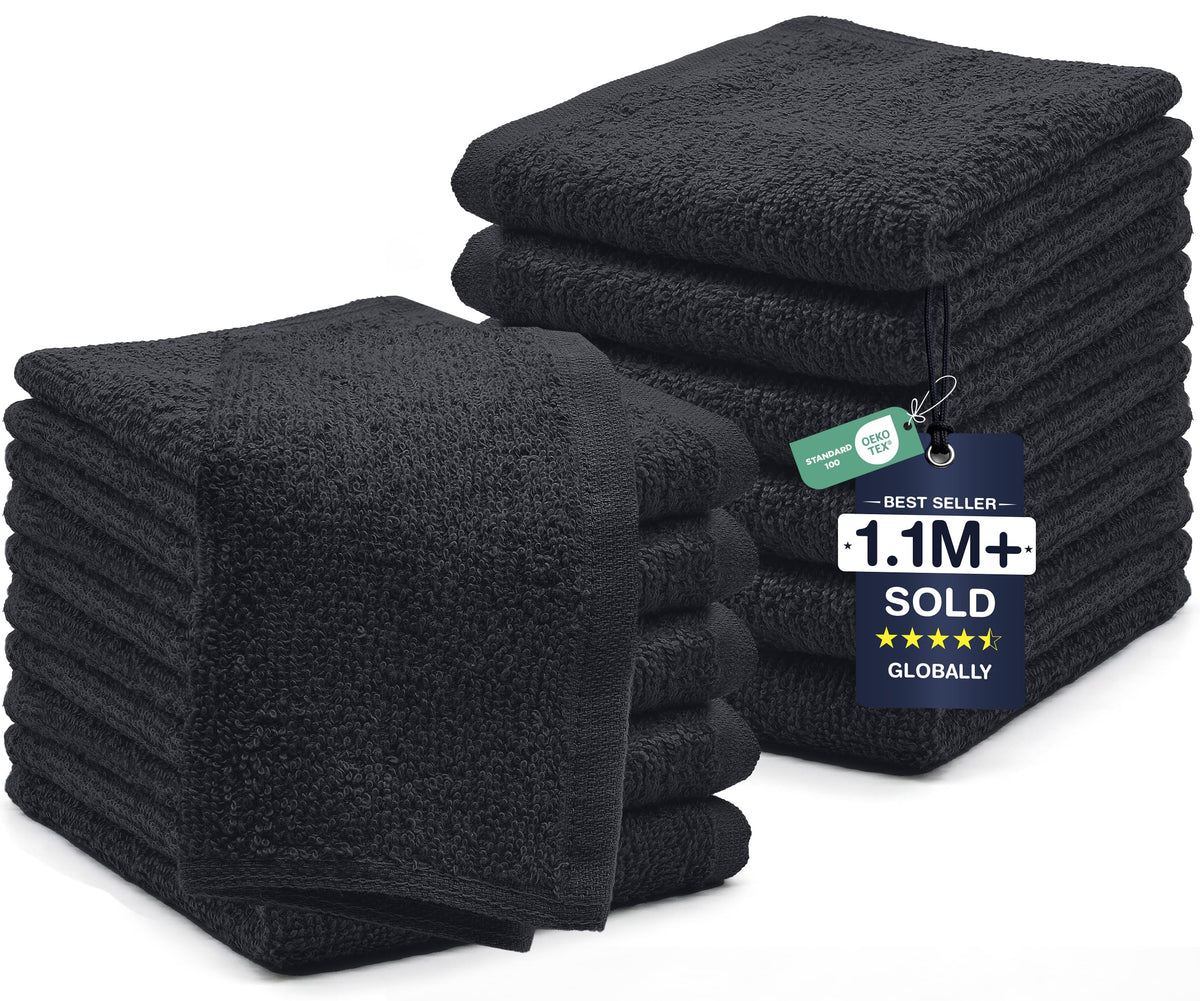 DAN RIVER 12 Pack Cotton Wash Cloths Set for Showering [12x12] Tan