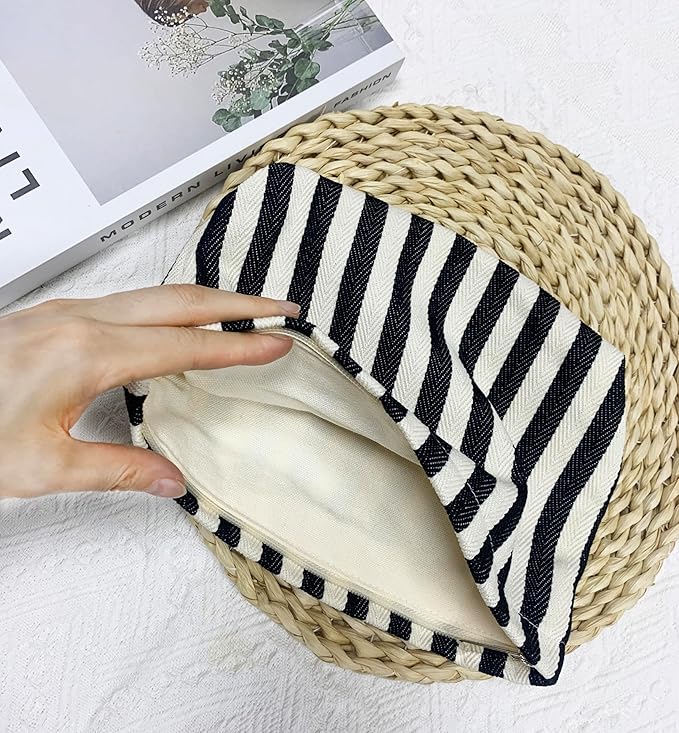 getgto 2 Pcs Makeup Bags, Large Cosmetic Bag Travel Toiletry Bag Organizer for Women, Embroidery Craft, Stripe Makeup Bag Small Cosmetic Pouch Purse with Zipper Gifts for Girls Teen