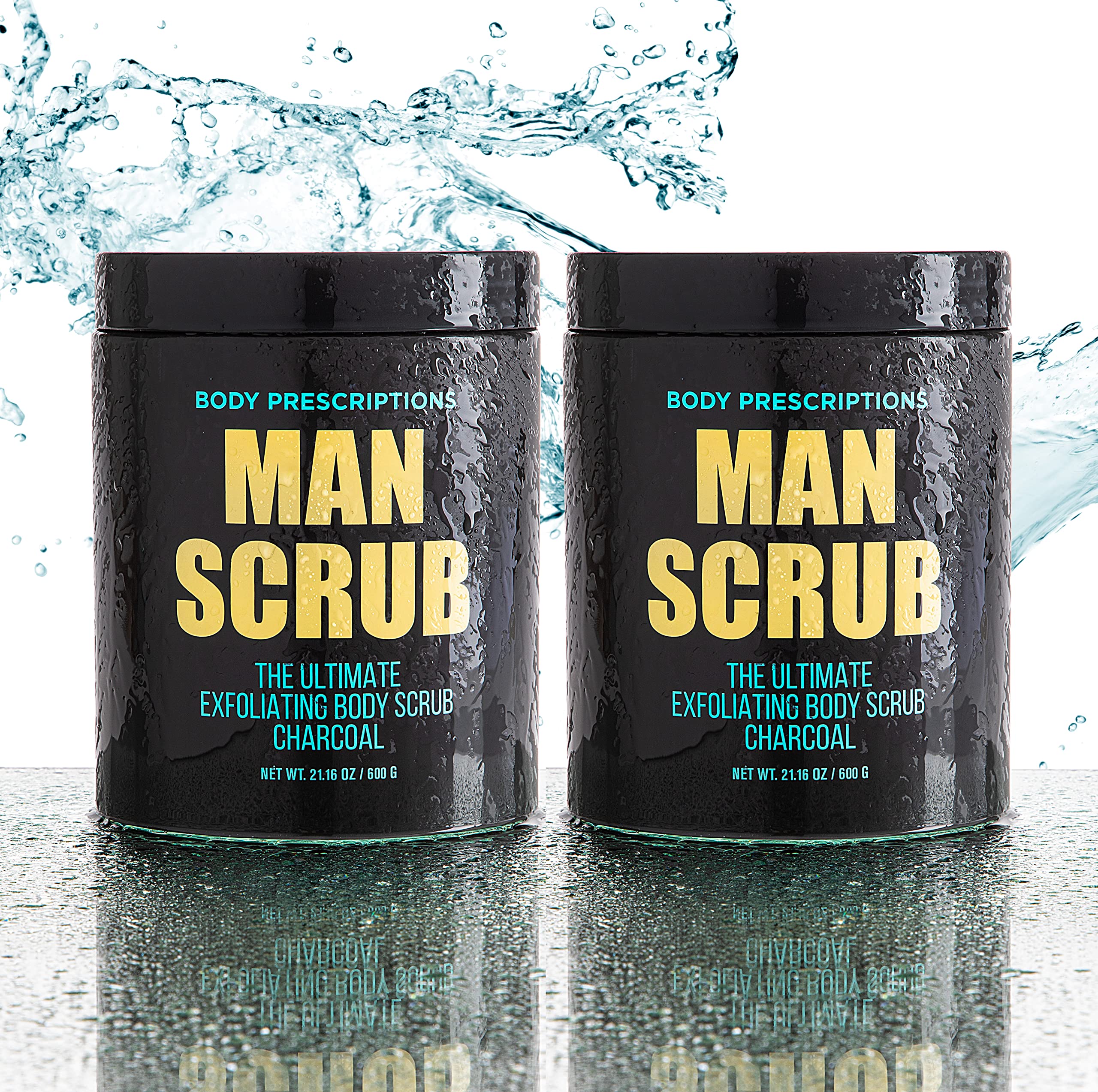 Body Prescriptions Men’s Exfoliating Body Scrub – Ultimate Skin Cleansing Wash in Jar with Twist-Top Lid, For All Skin Types, 21 Ounce (Pack of 2), Charcoal