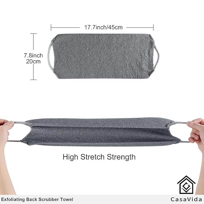 CASAVIDA Back Scrubber Towel for Shower, Gray + Blue, 2 Pack