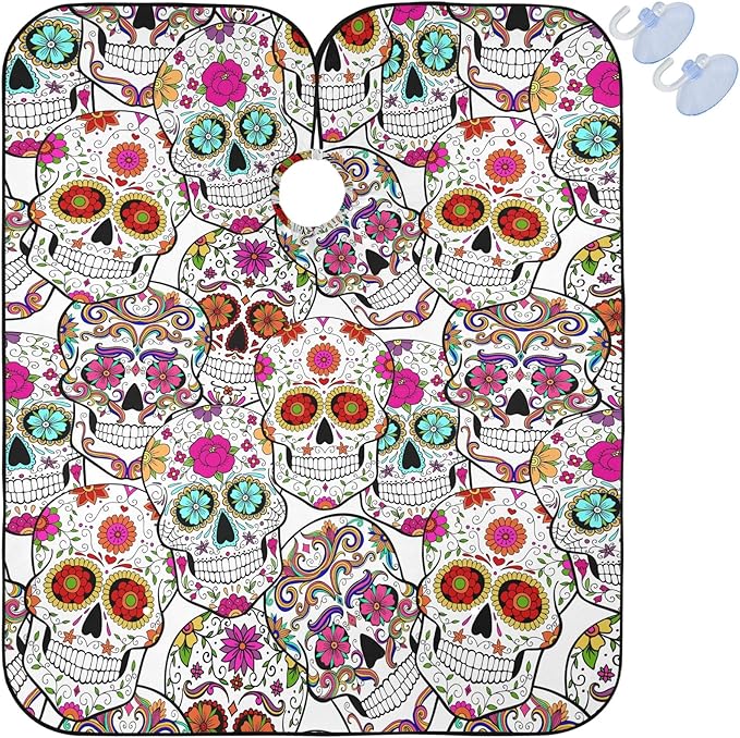 visesunny Barber Cape Sugar Skull With Flower Polyester Hair Cutting Salon Cape Apron Anti-Static Haircut Shaving Cloth Beard Shaving Bib Hairdressing Cape