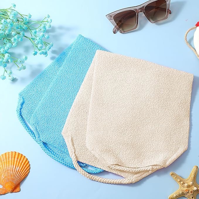 COMNICO 2pcs Exfoliating Back Scrubber, Nylon Shower Bath Exfoliator Extended Length Body Scrub Towel Stretchable Pull Korean Washcloth Strap with Handles