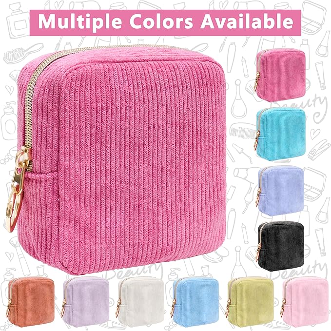 Period Bag for Girls, Corduroy Sanitary Napkin Storage Bag, Period Pouch & Tampon Holder, Feminine Care Organizer（Rose Red）