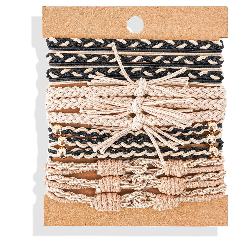 Hair Ties Bracelet Boho Hair Tie for Women, Lolalet Super Cute Soft Braided Elastics, Strong No Pull Nylon Ponytail Holder for Thin Long Curly Hair - 12 Pcs, Style E