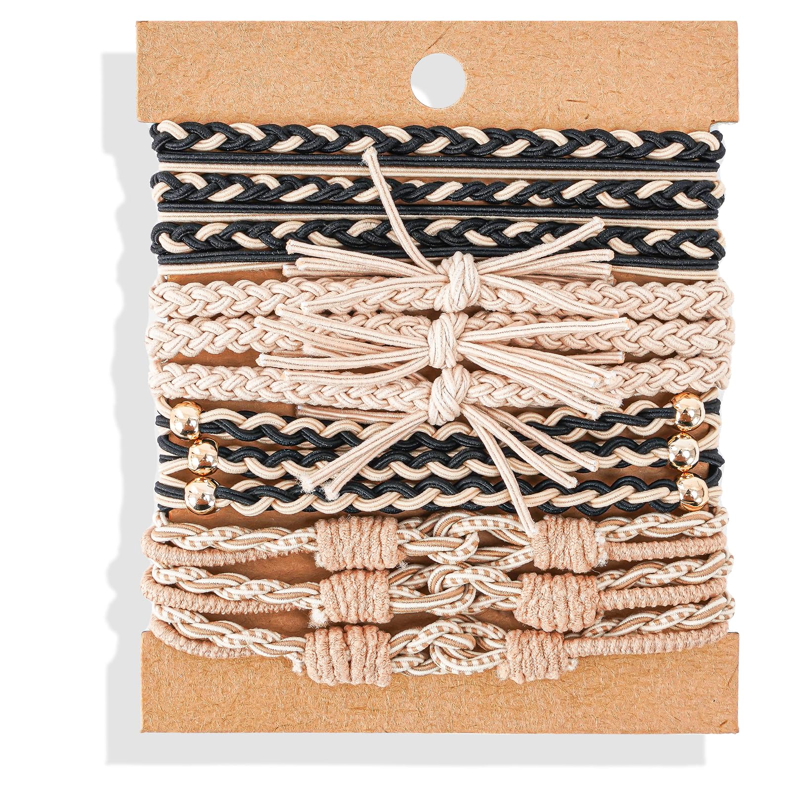 Hair Ties Bracelet Boho Hair Tie for Women, Lolalet Super Cute Soft Braided Elastics, Strong No Pull Nylon Ponytail Holder for Thin Long Curly Hair - 12 Pcs, Style E