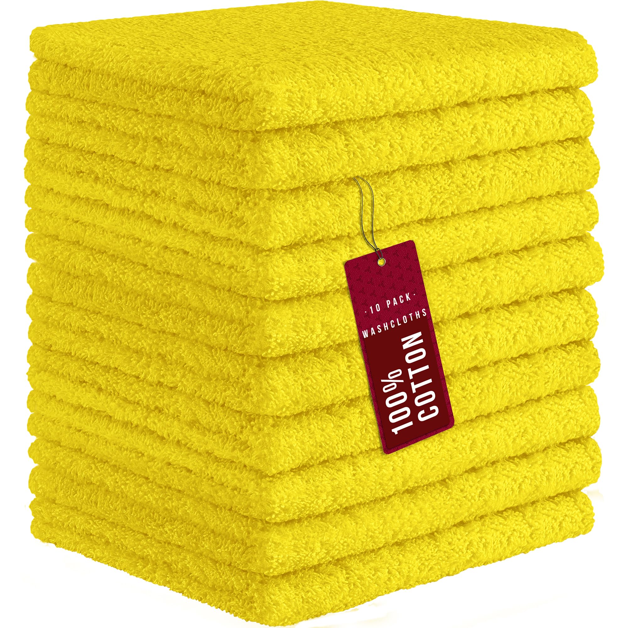 DecorRack 100% Cotton Washcloths 12x12 in, Yellow (10 Pack)