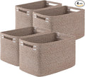 Storage Baskets for Organizing, Woven Decorative Baskets for Shelves - Books, Towels, and Clothes, Cotton Rope Toy Storage Bins, 12.7''Lx9''Wx7.8''H, Pack of 4, Linen Brown
