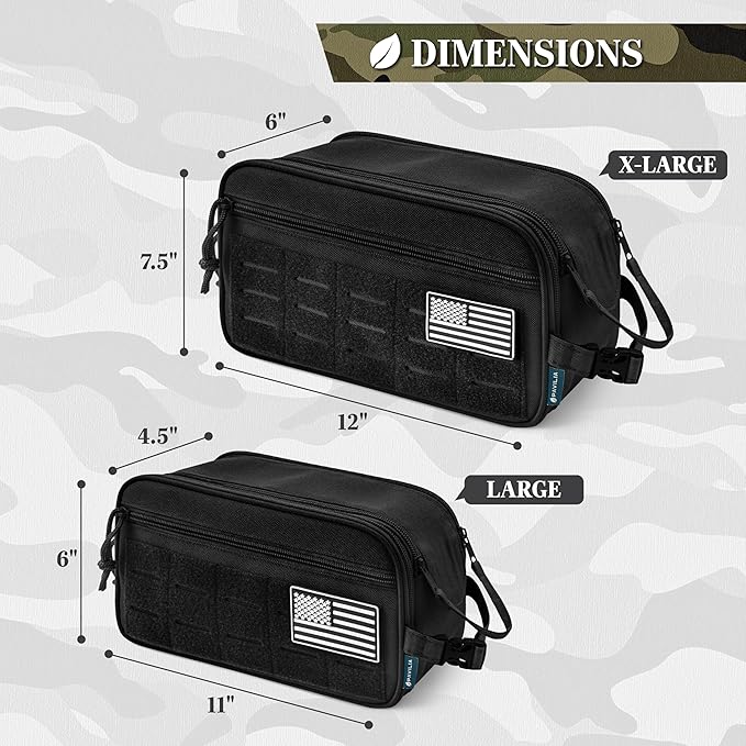PAVILIA Tactical Toiletry Bag for Men, Water Resistant Molle Military Dopp Kit, Travel Hygiene Organizer with Wet Dry Storage for Shaving, Grooming, Gym and Camping, Black XL