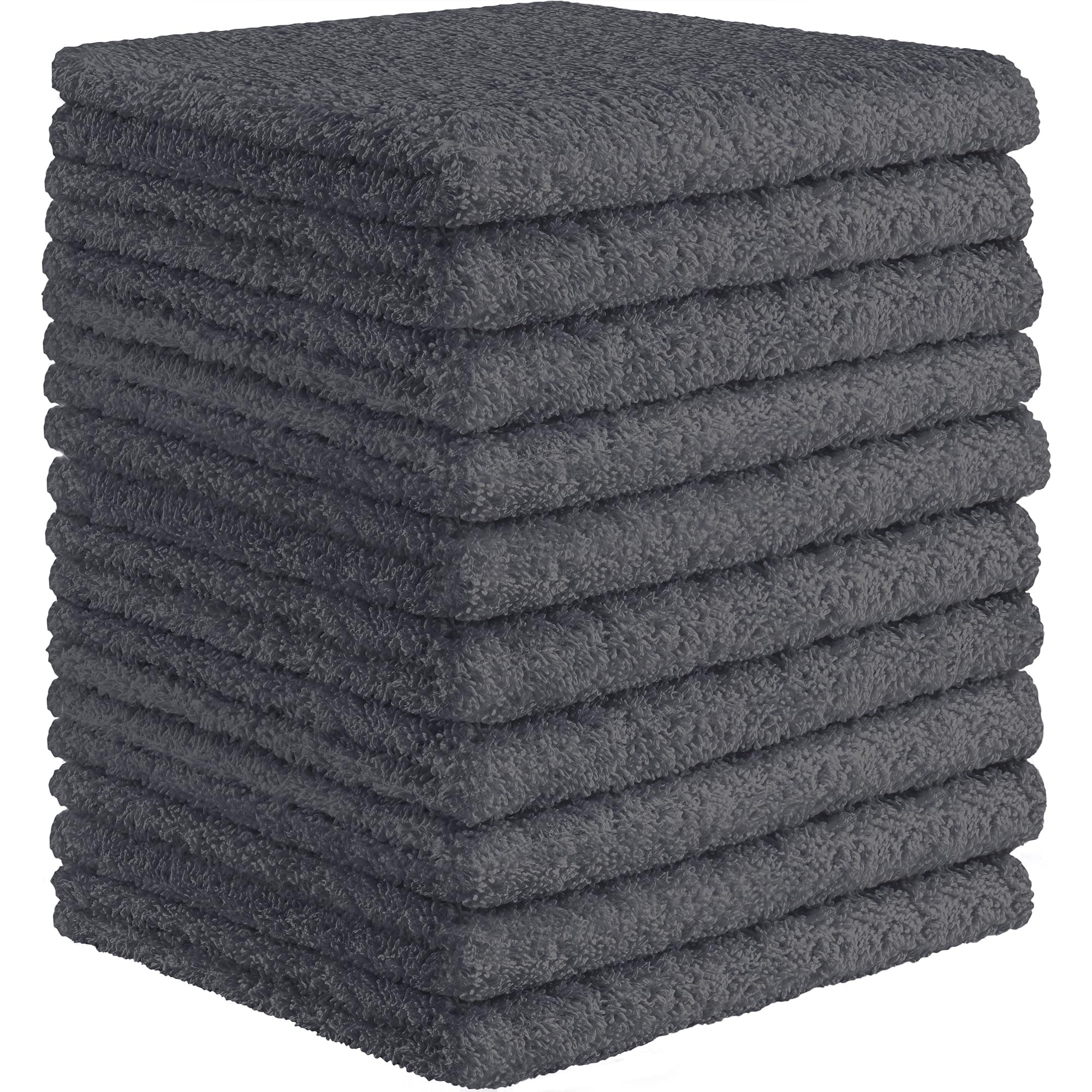 DecorRack 100% Cotton Washcloths 12x12 in, Gray (10 Pack)