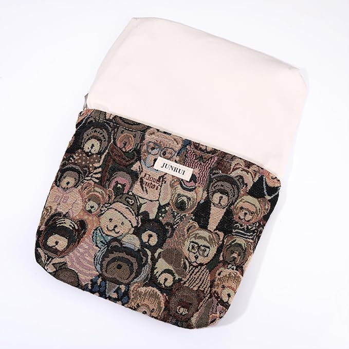BOCGRPU 2PCS Makeup Bag Small Cute Cosmetic Bags for Women，Bear Pattern Travel Toiletry Bag for Purse, Large Canvas Cosmetic Pouch Makeup Organizer Tool Pouch with Zipper（Bear Brown）