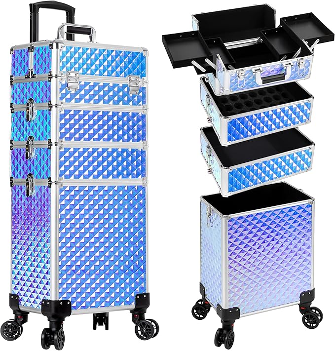 AROUS Rolling Train Makeup Case Cosmetology Case on Wheels, Colorful