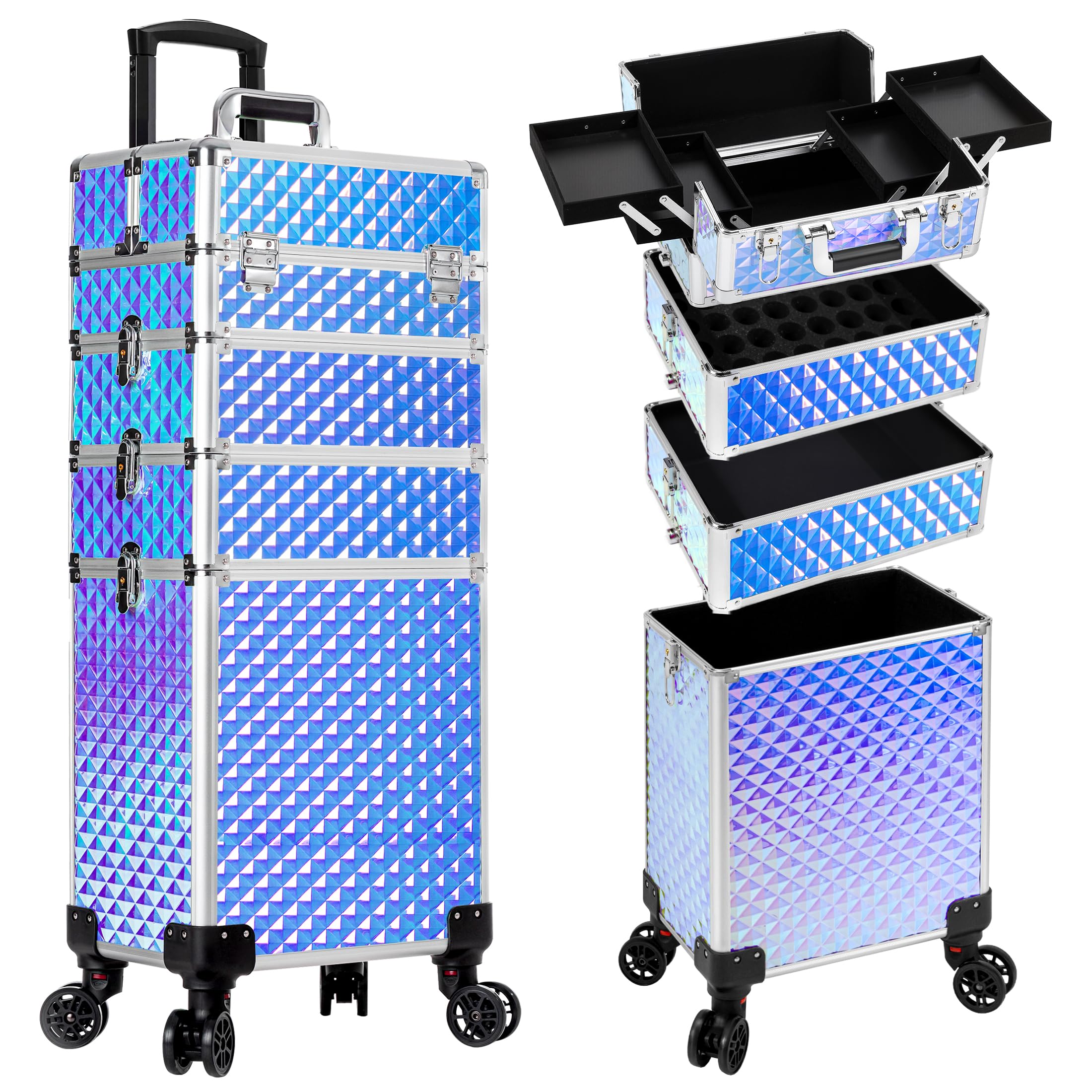 AROUS Rolling Train Makeup Case Cosmetology Case on Wheels, Colorful
