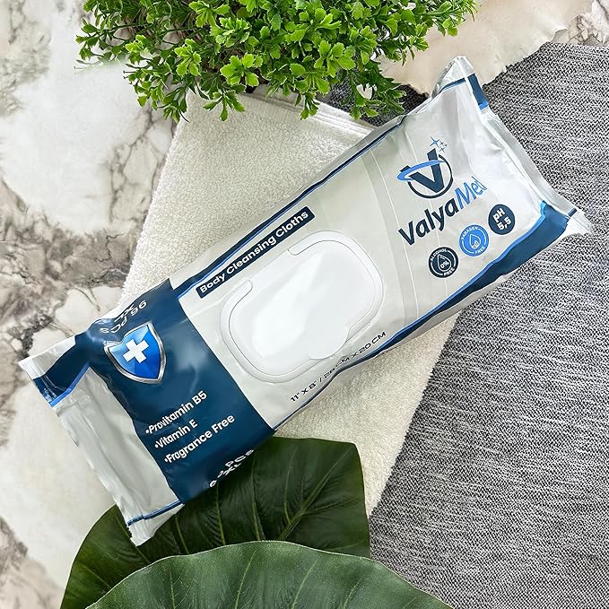 ValyaMed Body Wipes for Adults, XL Body, Elderly, Alcohol-Free Incontinence, Paraben Free, Fragrance-Free with Vitamin E and Provitamin B5, 11 x 8 Inches, 50 Count