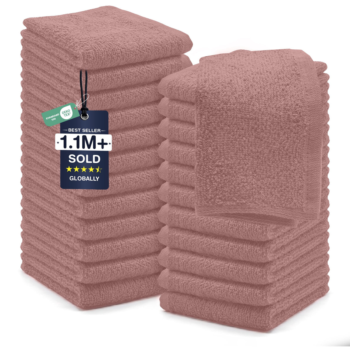 DAN RIVER 24 Pack Cotton Wash Cloths Set for Showering [12x12] Gray