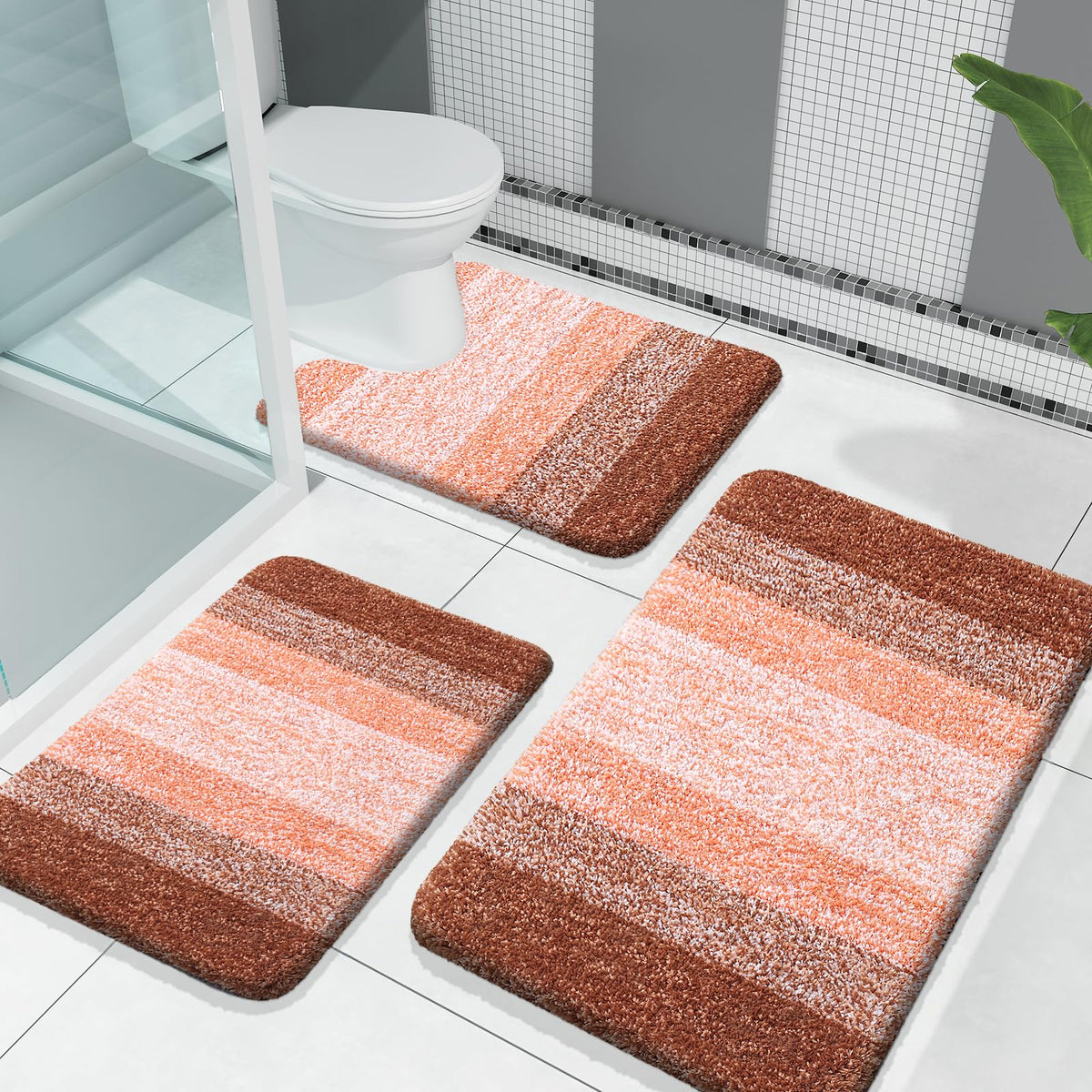 OLANLY Microfiber Bathroom Rugs Sets 3 Piece, Absorbent Bath Mats, Mauve