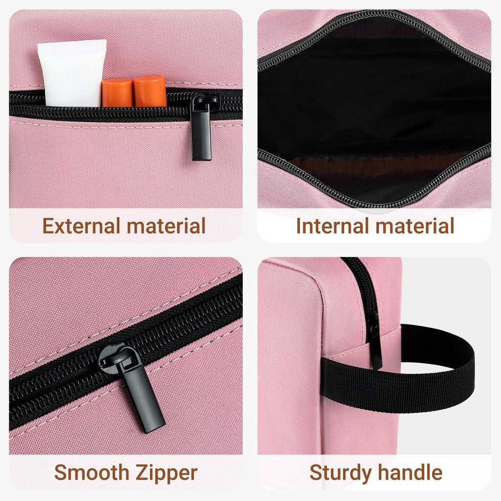 Elviros Travel Toiletry Bag for Women and Men, Lightweight Makeup Bag Hanging Dopp Kit with Compartment Cosmetic Organizer Small Tool Bag Travel Essentials,Gifts for Women(Pink)