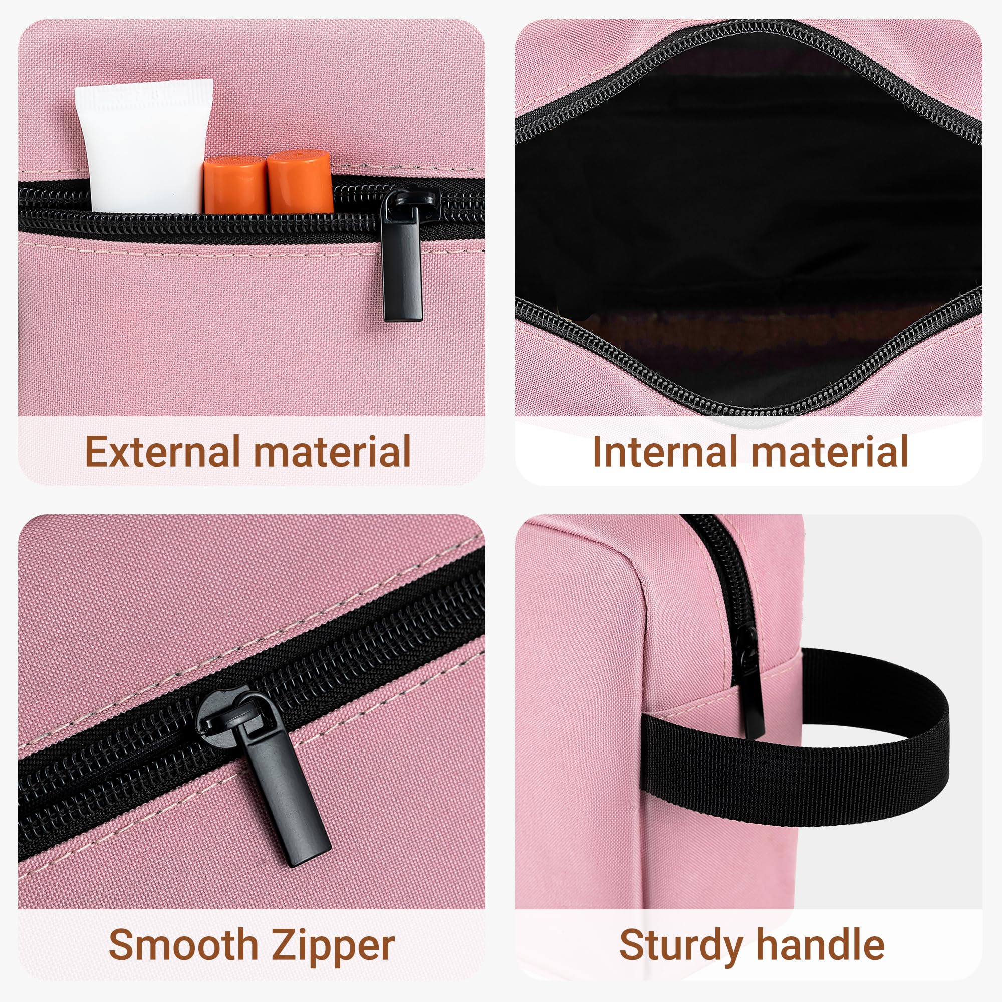 Elviros Travel Toiletry Bag for Women and Men, Lightweight Makeup Bag Hanging Dopp Kit with Compartment Cosmetic Organizer Small Tool Bag Travel Essentials,Gifts for Women(Pink)