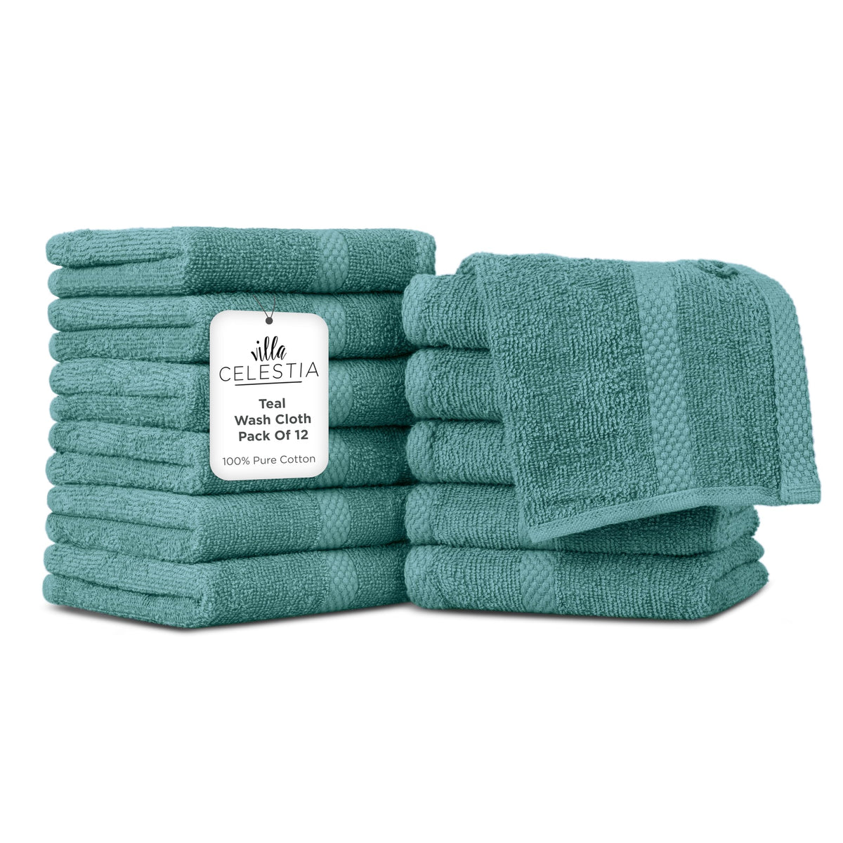Villa Celestia Cotton Hand Towels Set of 4, 16 x 28, Oeko-TEX Certified, Quick Dry, Sage