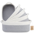 NaturalCozy 5-Piece Rectangle Storage Basket Set- Natural Cotton Rope Woven Baskets for Organizing! Small Basket for Montessori, Baby Nursery, Dog Toy Baskets, Cat Toy Box, Bathroom Organization Bin