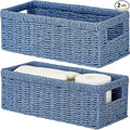 Vagusicc Wicker Storage Basket, Paper Rope Wicker Baskets with Handles, Toilet Paper Basket for Toilet Tank Top, Small Wicke Baskets for Organizing Shelves, 2-Pack, Blue