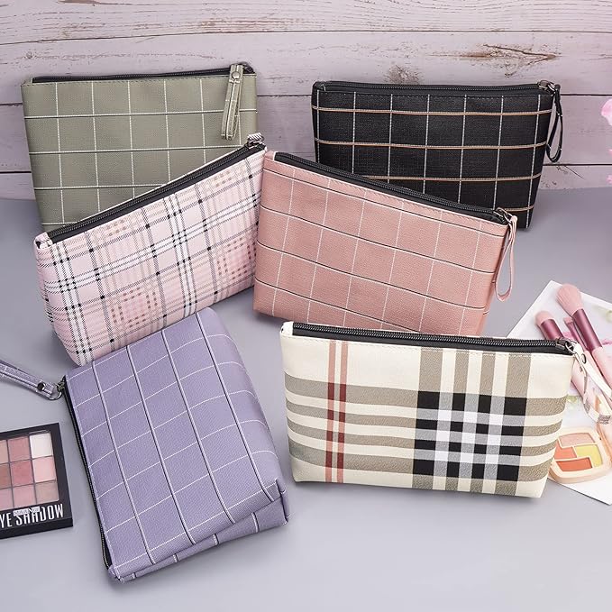 MAANGE Small Makeup Bag for Purse Cosmetic Bags for Women Pu Leather Makeup Pouch Travel Makeup Bag with Handle Make Up Bag for Travelling(Khaki)