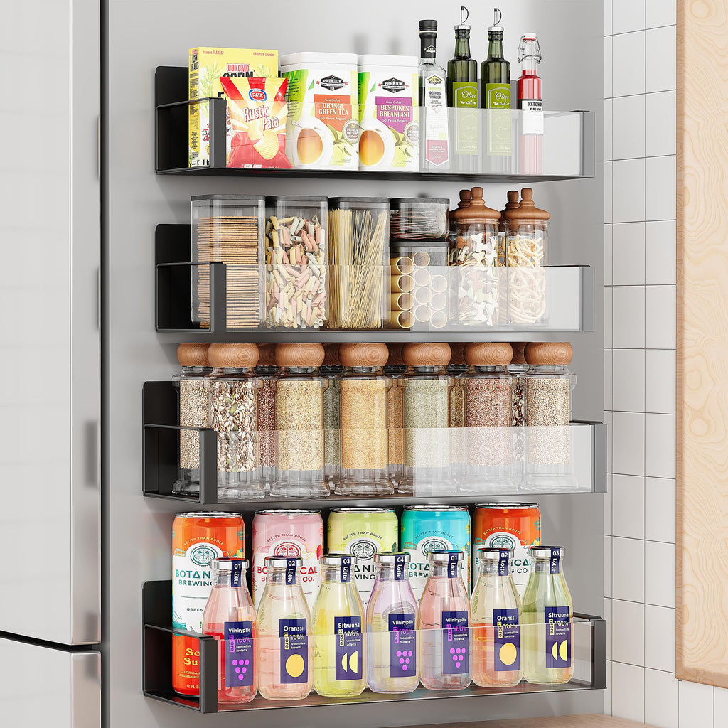 Vetacsion 4 Pack Moveable Fridge Magnetic Spice Racks,Metal (Clear)