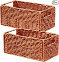 Vagusicc Wicker Storage Basket, Set of 2 Hand-Woven Paper Rope Wicker Basket, Small Storage Baskets for Organizing Toilet Paper, Foldable Small Cube Organizer Bins for Shelves (Orange)