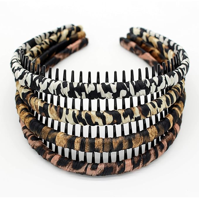 JOBAND Leopard Print hairbands,hair Headbands for women,Fashion Hair Accessories,Non-slip Resin comb teeth hair hoop ((Pack of 4))