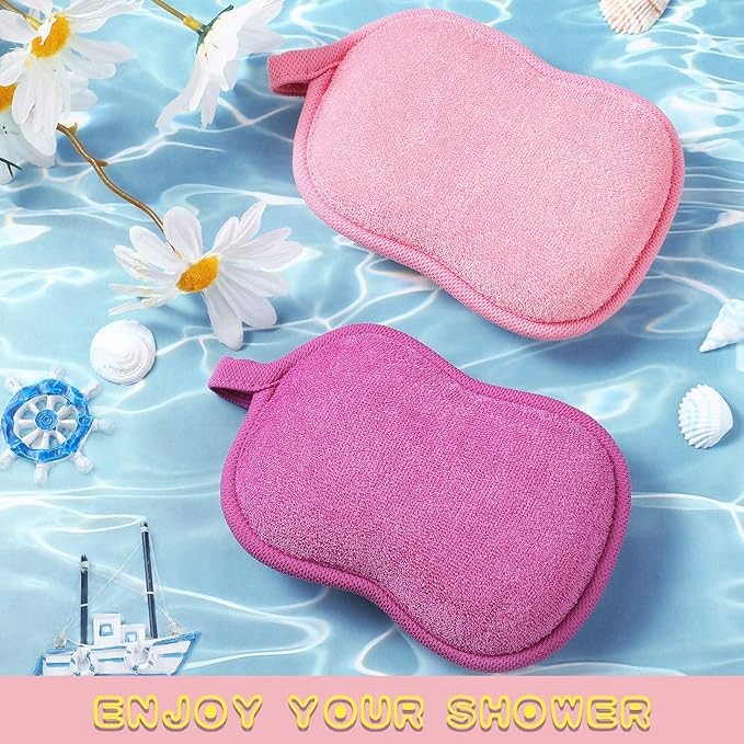 Tatuo 4 Pieces Baby Bath Sponge Toddler Bath Sponge Soft Comfy Cotton Absorbent Loofah for Kids Babies Boy Girl(Red, Purple)