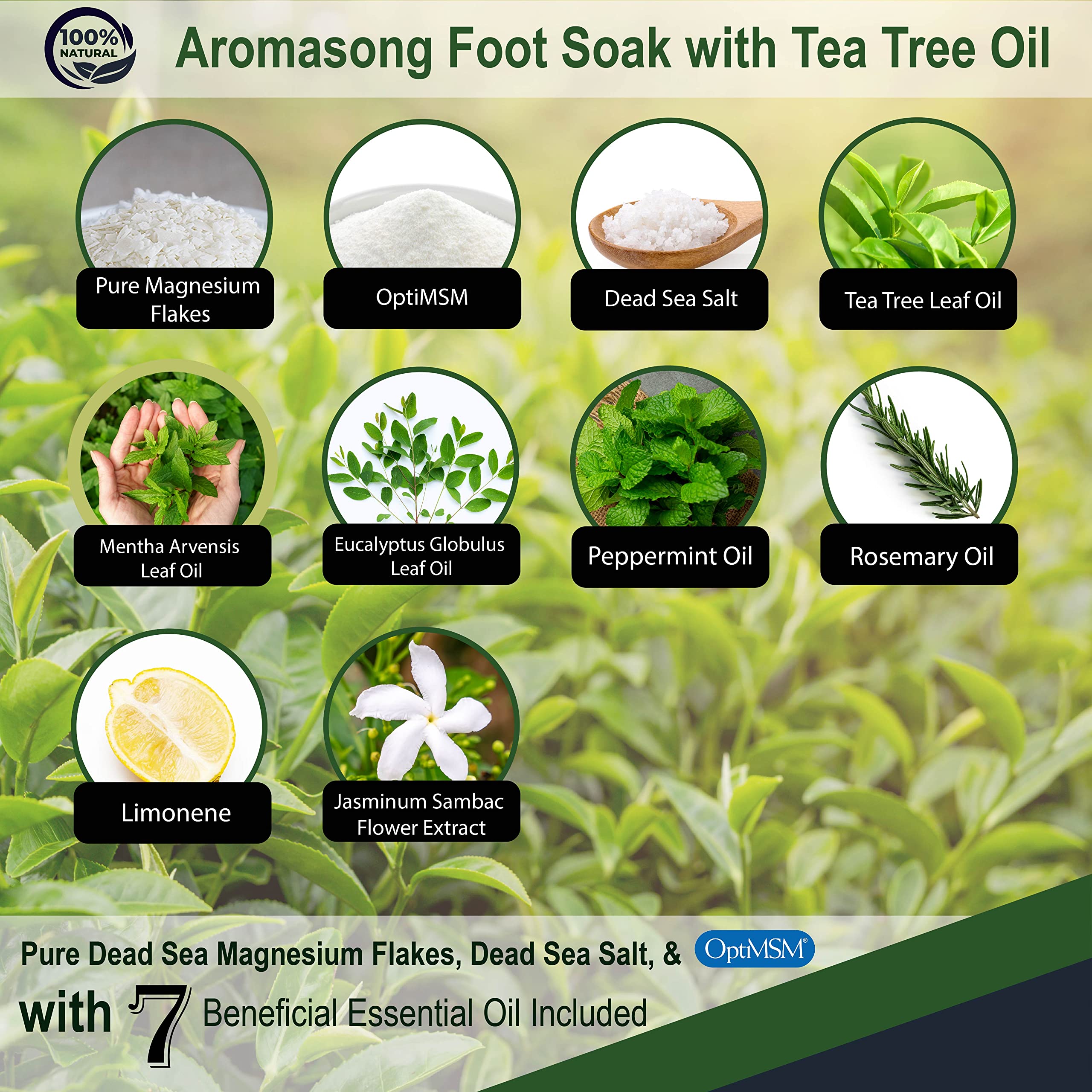 Aromasong Tea Tree Foot Soak with Magnesium Flakes and Dead Sea Salts - Pedicure Foot Soak with Tea Tree Oil for Foot Care, Refreshing Soak for Soft Smooth Feet, Packaging May Vary