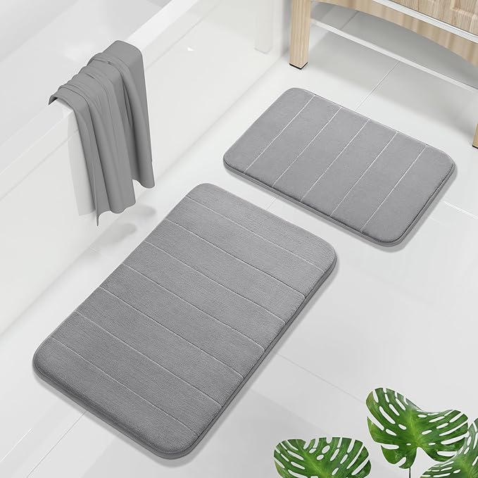 Yimobra U-Shaped Toilet Bath Mat Set 2 Piece - Soft Absorbent Quick Dry Memory Foam Bathroom Rugs, Machine Washable Non Slip Floor Carpet for Tub Shower & Single Sink (17x24 & 24x20