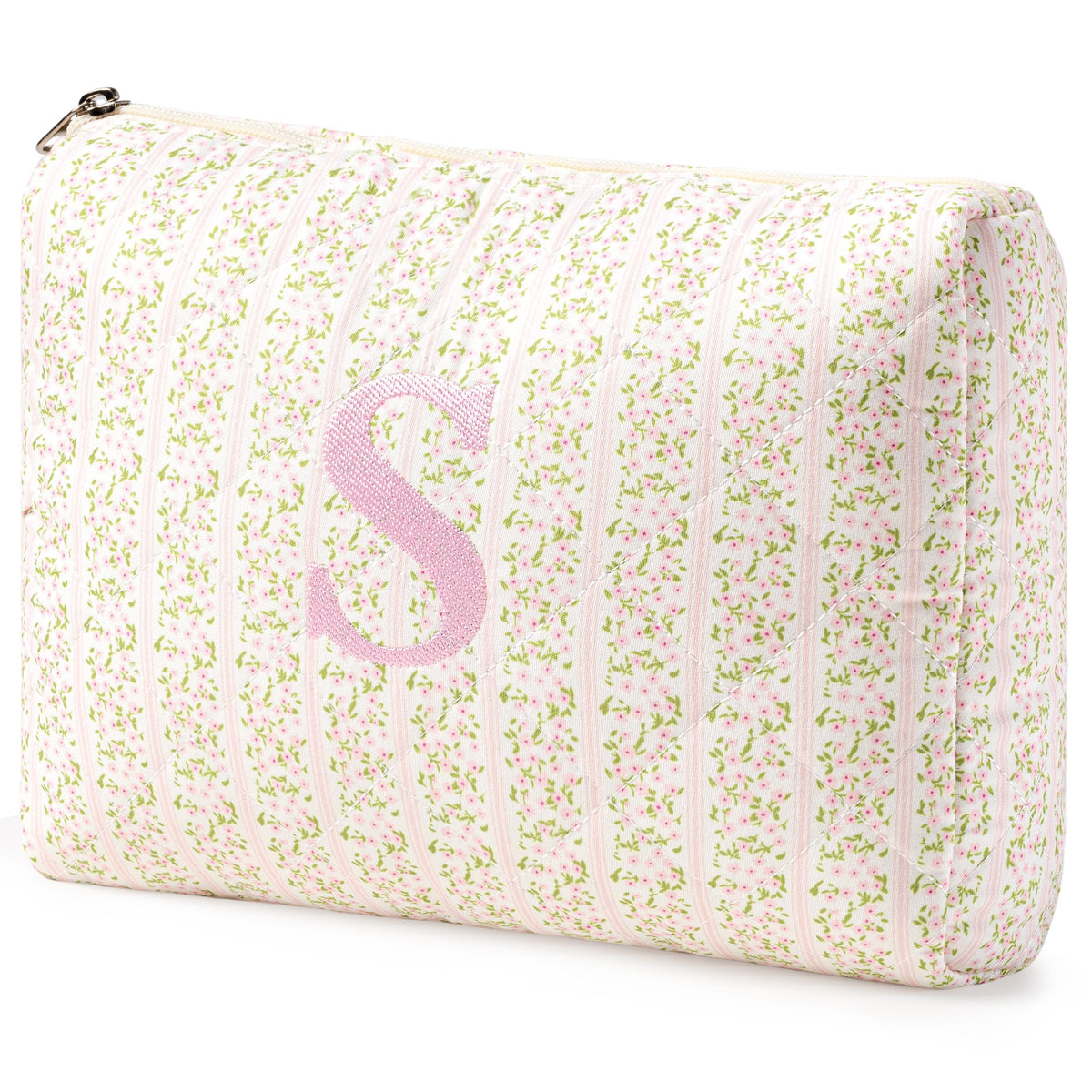 HBselect Initial Makeup Bag for Women Personalized Quilted Cosmetic Bag