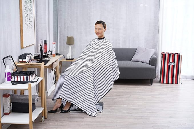 SMARTHAIR Professional Salon Cape Polyester Barber cape Hair Cut Cape,57”x66.8”,Black and White Stripes,C250023B-L