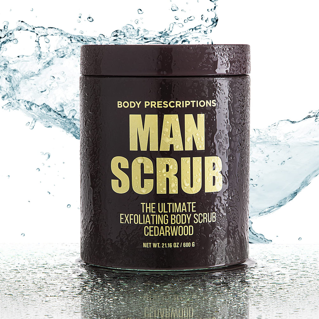 Body Prescriptions Men’s Exfoliating Body Scrub – Ultimate Skin Cleansing Wash in Jar with Twist-Top Lid, For All Skin Types, 21 Ounce (Pack of 1), Cedarwood