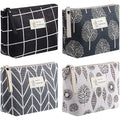 Boao 4 Pcs Canvas Cosmetic Pouches for Purse Makeup Bags Set Small with Zipper Cute Multi Functional Toiletry Travel Organizer for Back to School Women Gift, 4 Styles(Small,Arrow, Plaid, Tree, Leave)