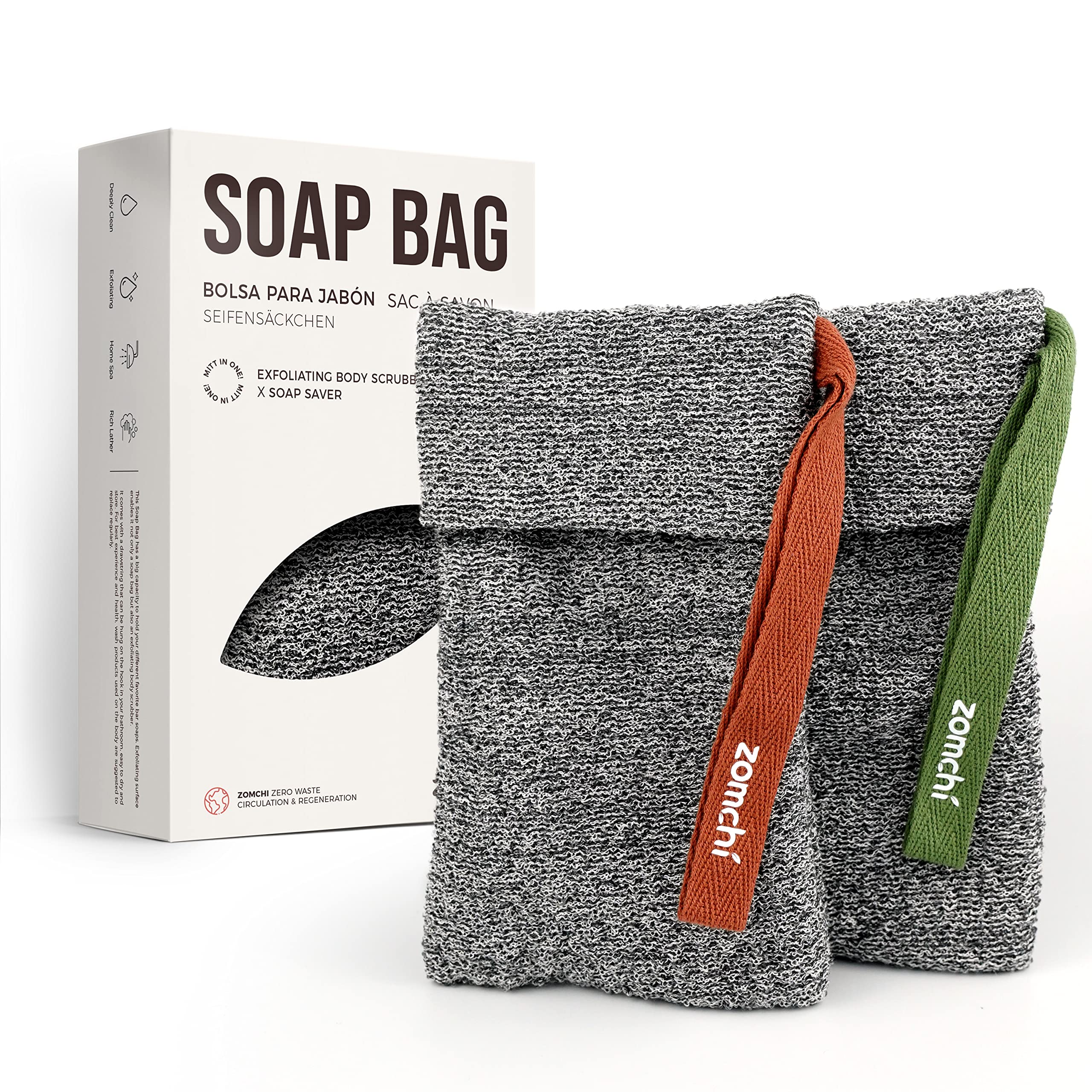 ZOMCHI Soap Saver Bags for Bar Soap, 2 Pack, Deep Texture Grey