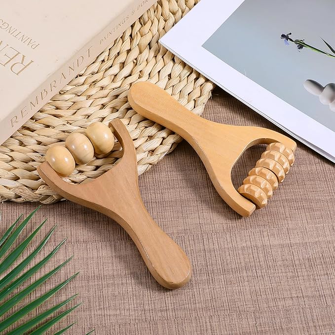 Tweruna 2 PCS Wooden Massage Roller, Wood Bead Massage Tools, Manual Wooden Muscle Foot Roller Massage for Leg Thigh Arm Body Muscle Tissue Pain Relief