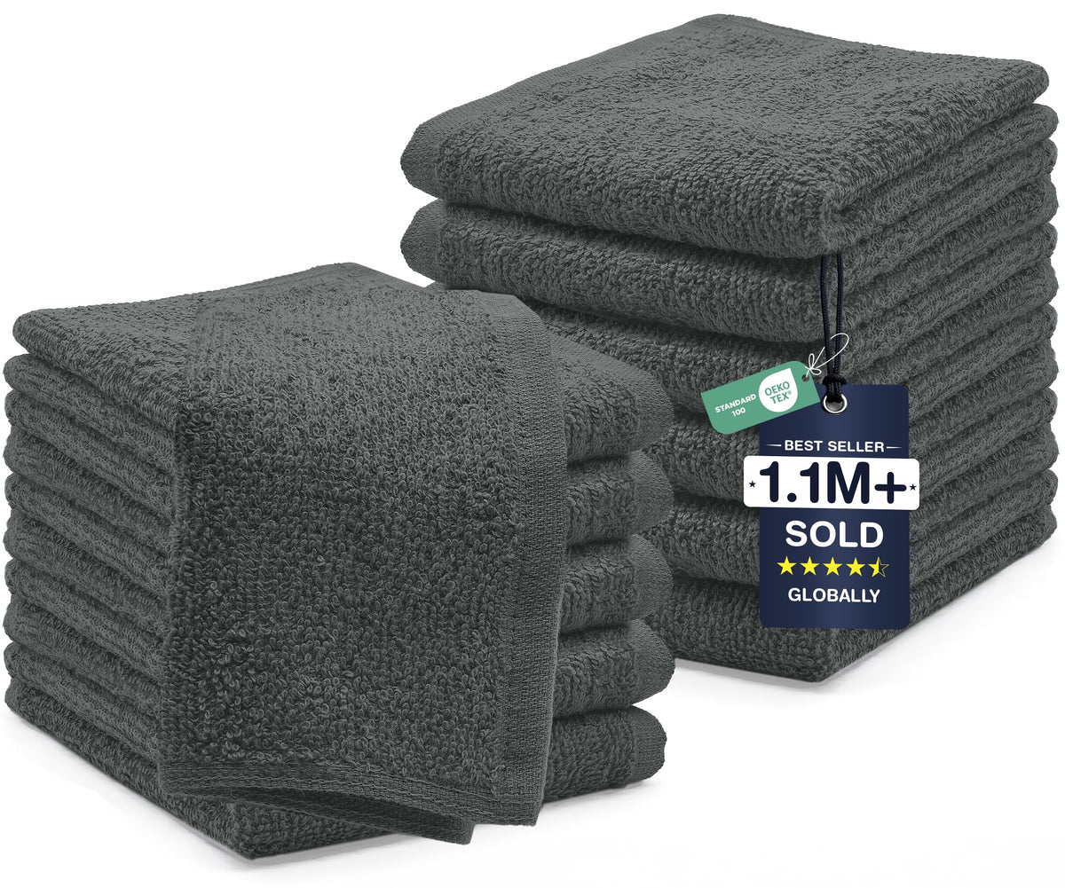 DAN RIVER 12 Pack Cotton Wash Cloths Set for Showering [12x12] Tan