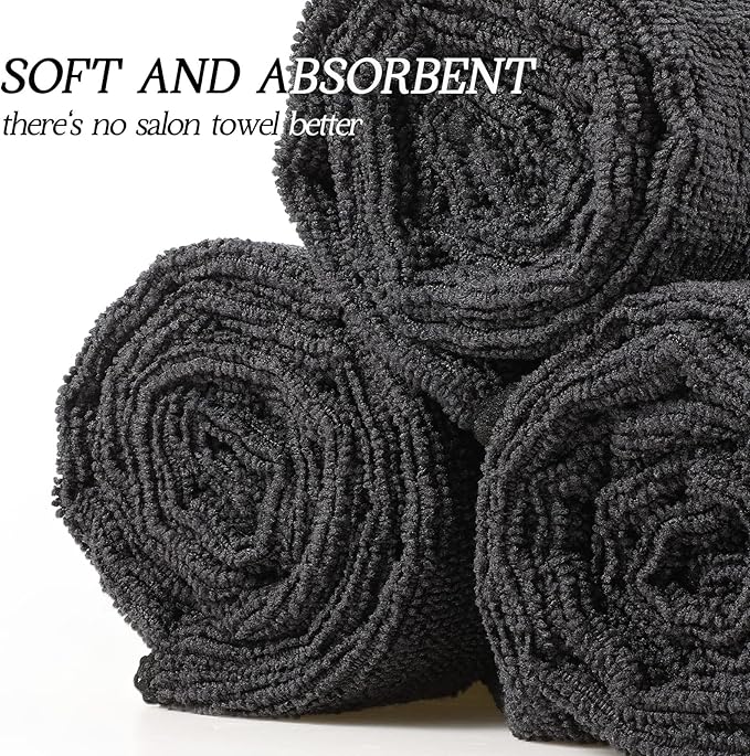 Shimeyao 26 Pcs Salon Bleach Proof Towels Highly Absorbent Hair Towels Hand Facial Cloths Bleach Resistant for Salon Barber Spa Beauty Bath Hair Stylist(Black,16 x 29 Inch,Classic)