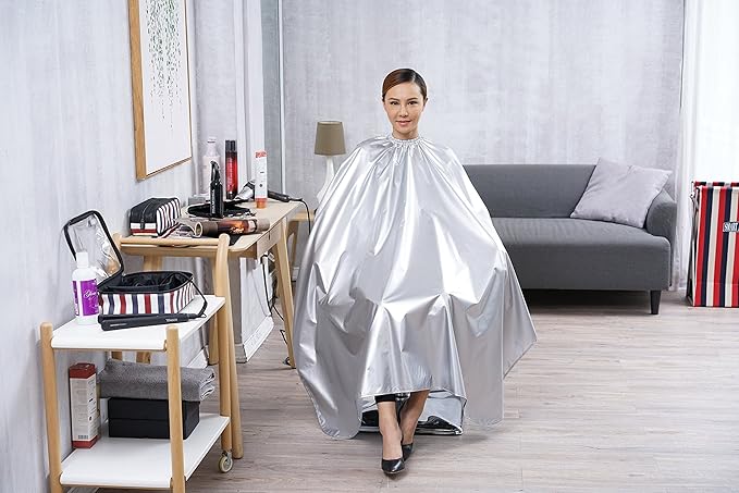 Professional Salon Cape Polyester Shampoo & Chemical Resistant Barber Haircut Cape,54”x62”,Silver,C012001B-S
