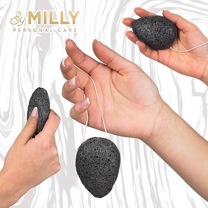 Konjac Sponge for Face | All Natural and Reusable | Konjac Facial Sponge with Activated Bamboo Charcoal | Gentle Exfoliating Sponge for Face | Cleaning for All Skin Types | Biodegradable - Black