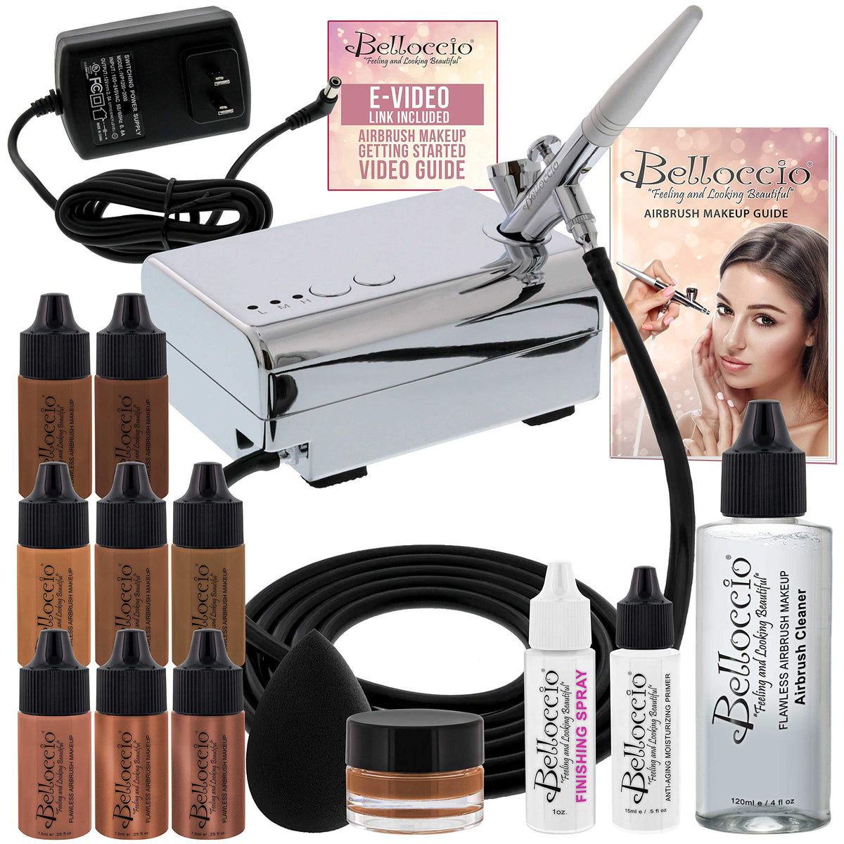 Belloccio Cordless Handheld Airbrush Cosmetic Makeup System, Dark Shades