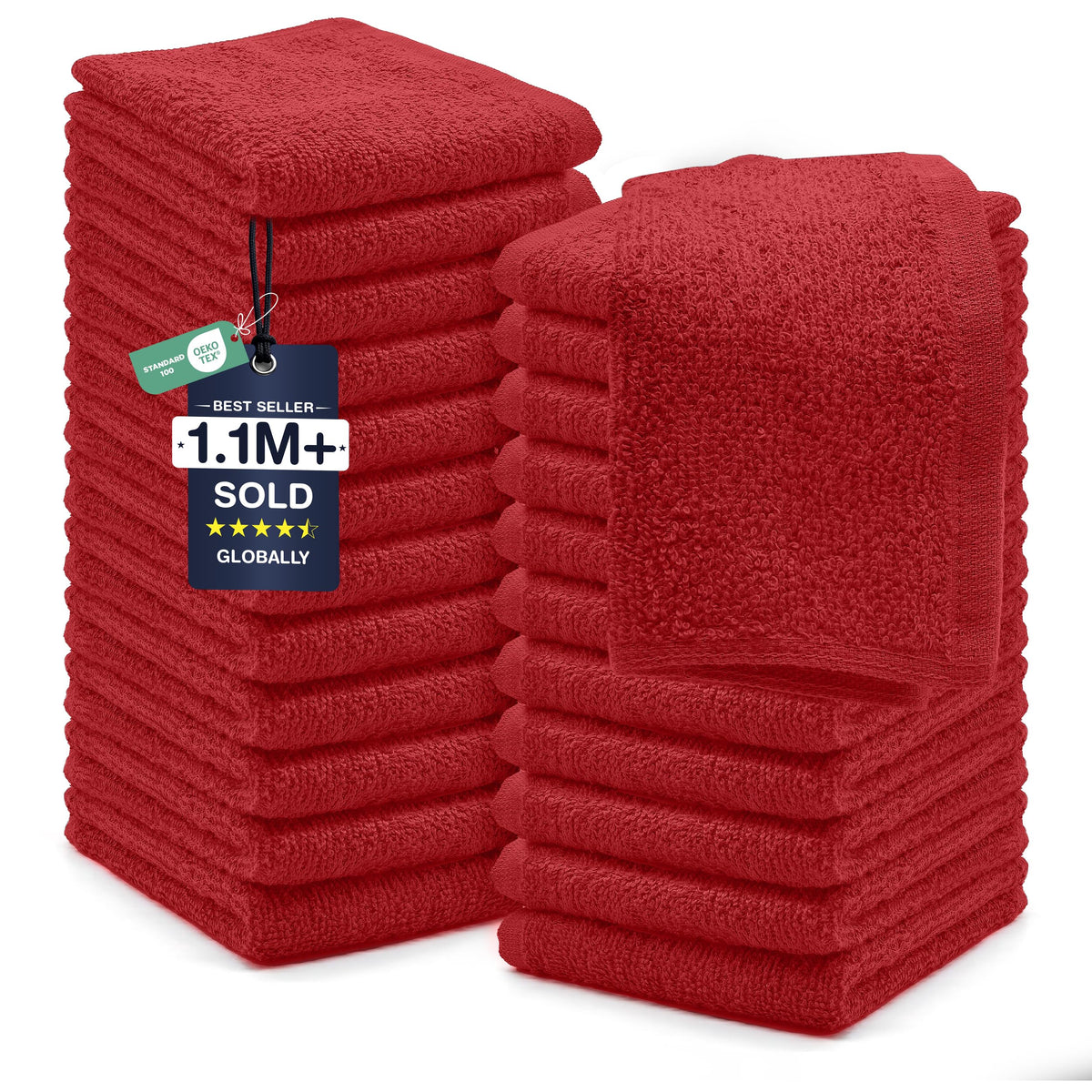 DAN RIVER 24 Pack Cotton Wash Cloths Set for Showering [12x12] Gray