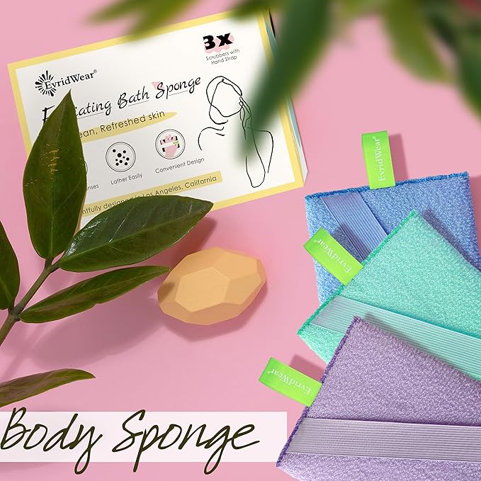 Evridwear 3 Pack Exfoliating Bath Sponges, Body Scrubber for Shower, Textured Loofah Pads for Dead Skin Removal, Body Exfoliator for Smoother Skin, Spa Body Polishing for Men & Women(Macaroon)