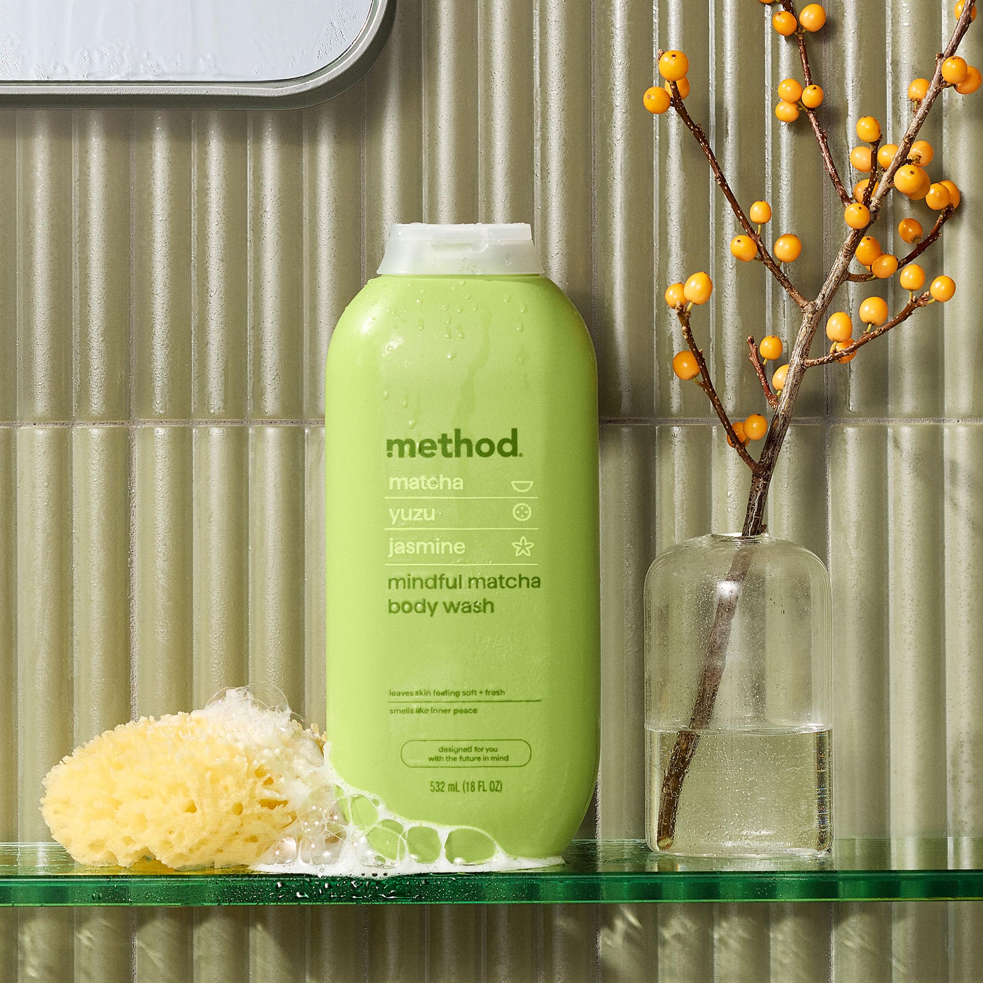 method Body Wash, Mindful Matcha - Leaves Skin Feeling Soft & Moisturized, Made Without Parabens, Notes of Matcha, Yuzu & Jasmine, 18 fl oz