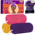 African Net Sponge Authentic, 3 Pieces Exfoliating Scrubber Bath Sponge for All Skin Types, Back Scrubber Loofah Washcloth for Shower, Gentle Exfoliation (Pink,Purple,Golden)