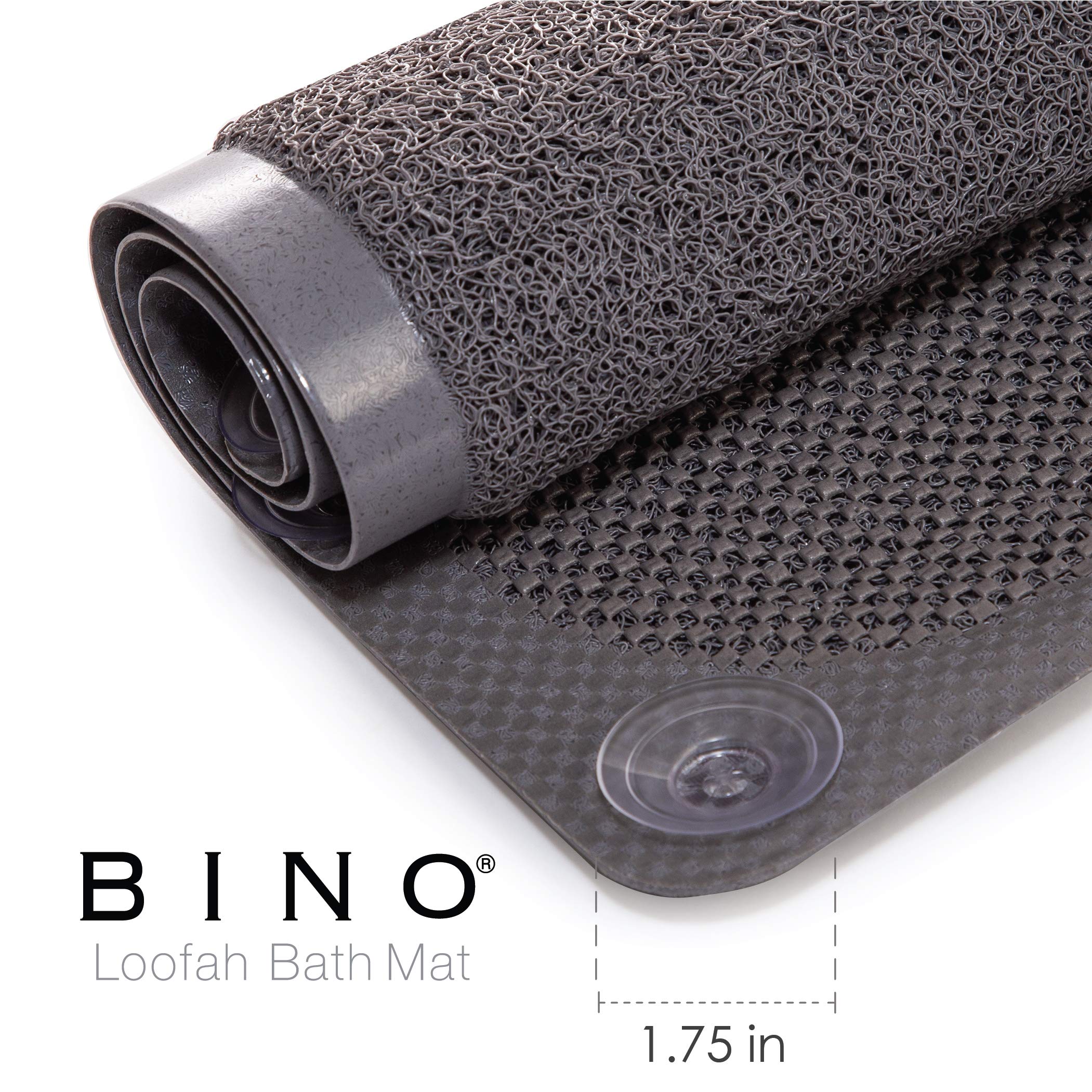 BINO | Loofah Non-Slip Bath Mat for Tub - Grey | Spa-Inspired Comfort, Quick-Drying, Secure Suction Cups | Exfoliating Shower Mat for a Luxurious and Safe Bathing Experience